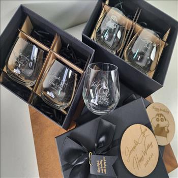 玻璃杯雕刻 橢圓洛克杯 雙入禮盒  可刻名字 LOGO 附禮盒紙袋 木質賀卡 | 展示圖