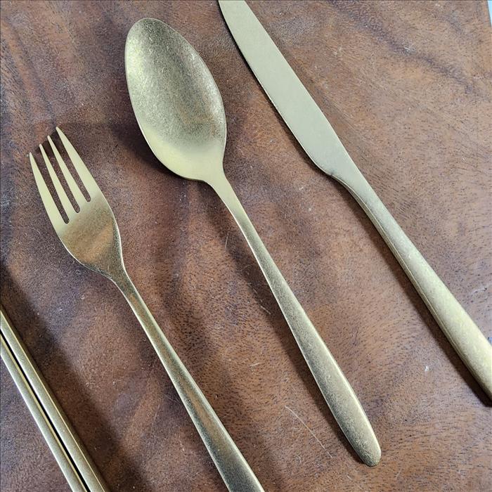 復古仿舊風 不鏽鋼 刀叉筷家用餐具四件可選(刀、叉、勺、筷) 金色款 | 第一張展示圖