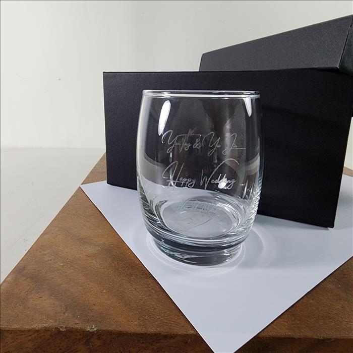 玻璃杯雕刻 細緻橢圓可疊威杯 雙入禮盒 可刻名字 LOGO 附禮盒紙袋 木質賀卡 | 第一張展示圖