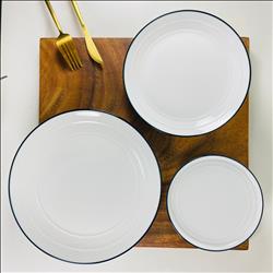 北歐風 深藍邊線條圓盤、醬油碟、飯碗白色(10吋、8吋、6吋、5.5吋、4吋) 可客製化印刷 釉上彩 | 展示圖
