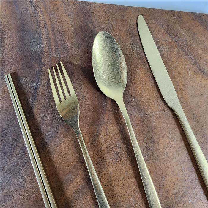 復古仿舊風 不鏽鋼 刀叉筷家用餐具四件可選(刀、叉、勺、筷) 金色款 | 第三張展示圖