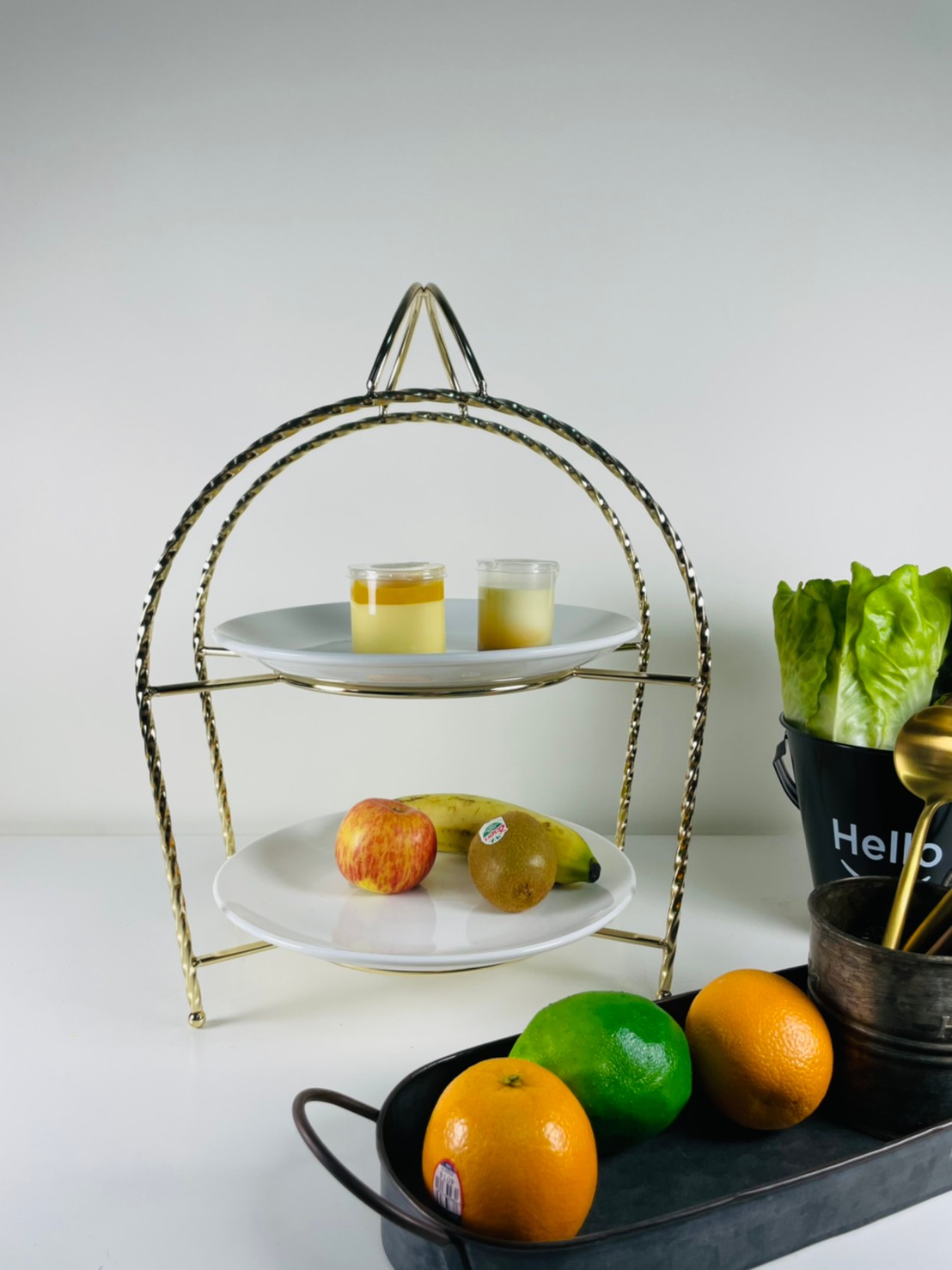 提籃型特色餐盤架/蛋糕架/點心架/下午茶架/(亮金色/黑銀色) | 第三張展示圖