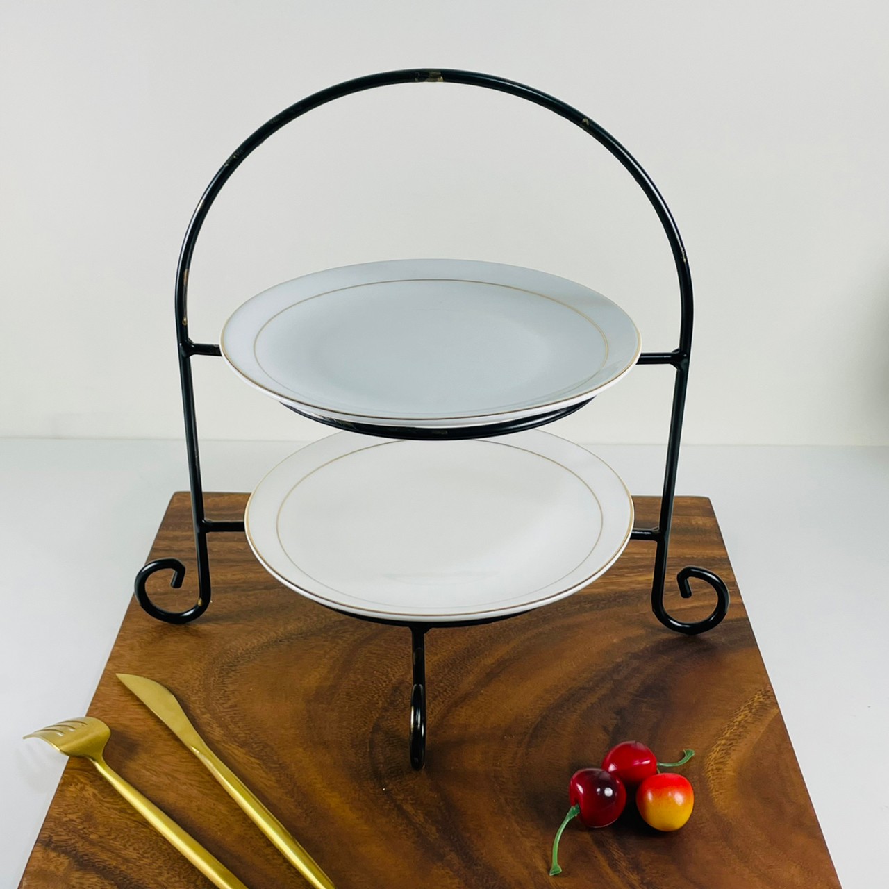 經典二層圓型點心盤架/蛋糕架/點心架/下午茶架/黑金色 | 第五張展示圖