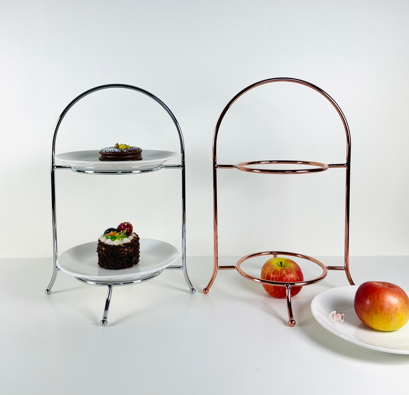 迷你型二層特色風格下午茶盤架可搭7吋圓盤/蛋糕架/點心架/下午茶架/咖啡廳愛用(玫瑰金) | 第一張展示圖