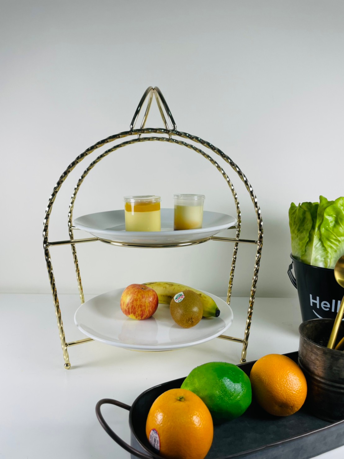 提籃型特色餐盤架/蛋糕架/點心架/下午茶架/(亮金色/黑銀色) | 第一張展示圖