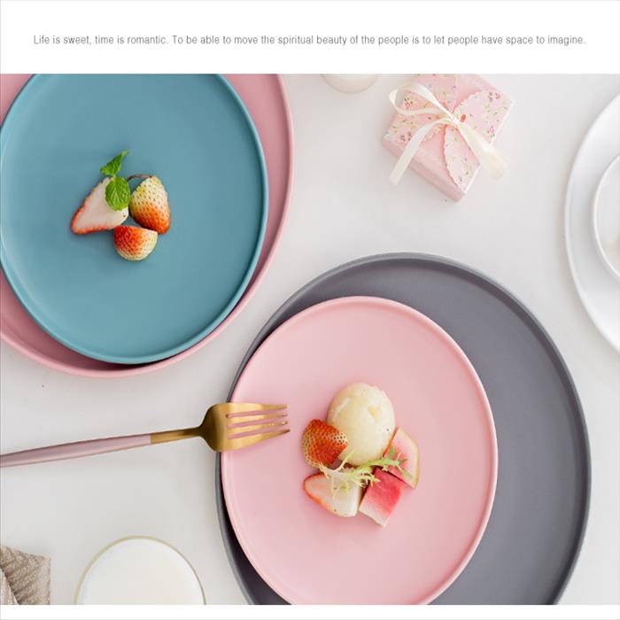 北歐風 啞光陶瓷西餐盤 居家餐廚擺設 質感裝飾 餐盤 盤子  10吋弧邊盤 | 展示圖