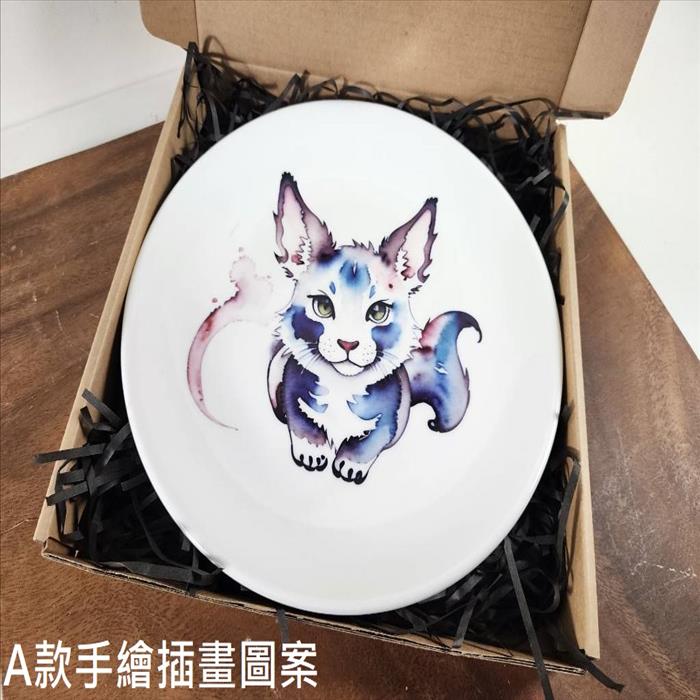 [預購] 8吋 純白強化陶瓷圓盤 手繪水墨插畫圖  | 展示圖