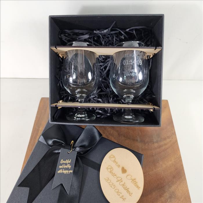 玻璃杯雕刻  大白蘭地杯12oz 雙入禮盒 威士忌杯 可刻名字 LOGO 附禮盒紙袋木質賀卡 | 展示圖