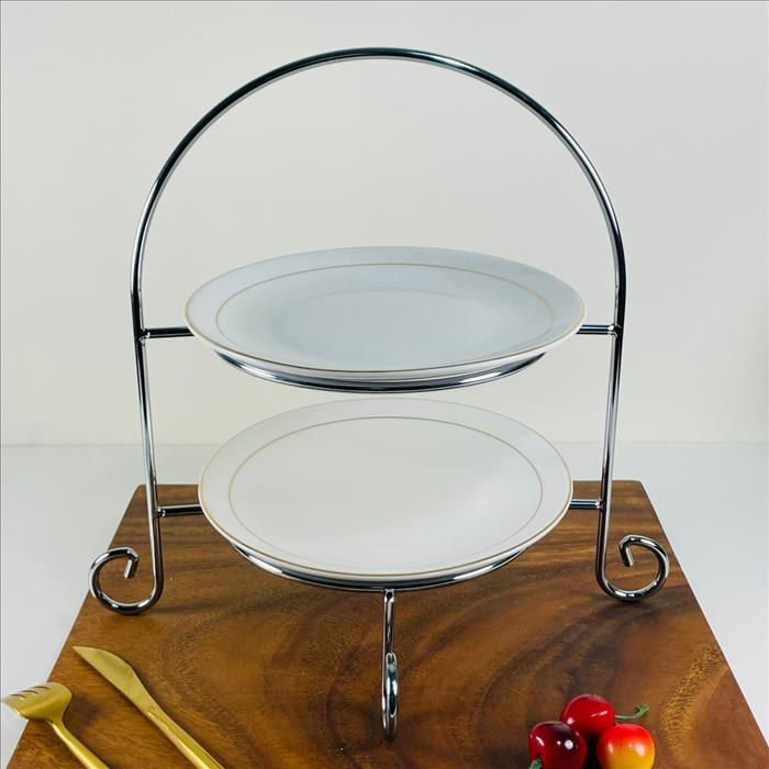 經典二層圓型點心盤架/蛋糕架/點心架/下午茶架/亮銀色 | 展示圖