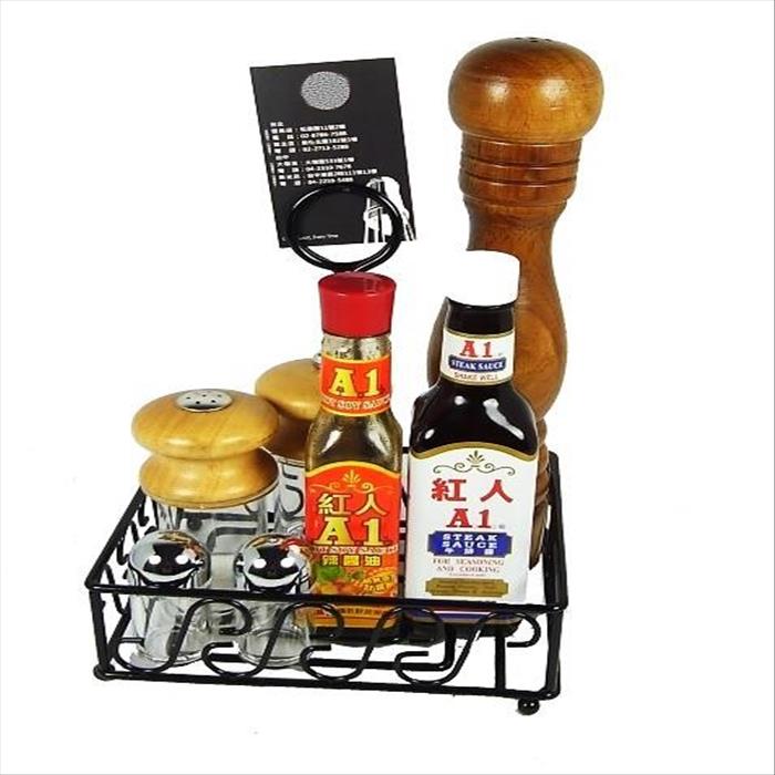 長方型調味罐籃架 烤漆黑金 | 展示圖